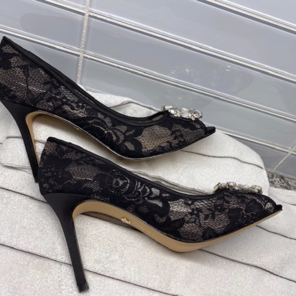 Black Lace high-heel shoes with sparkle embellishments 8.5M - Picture 3 of 6